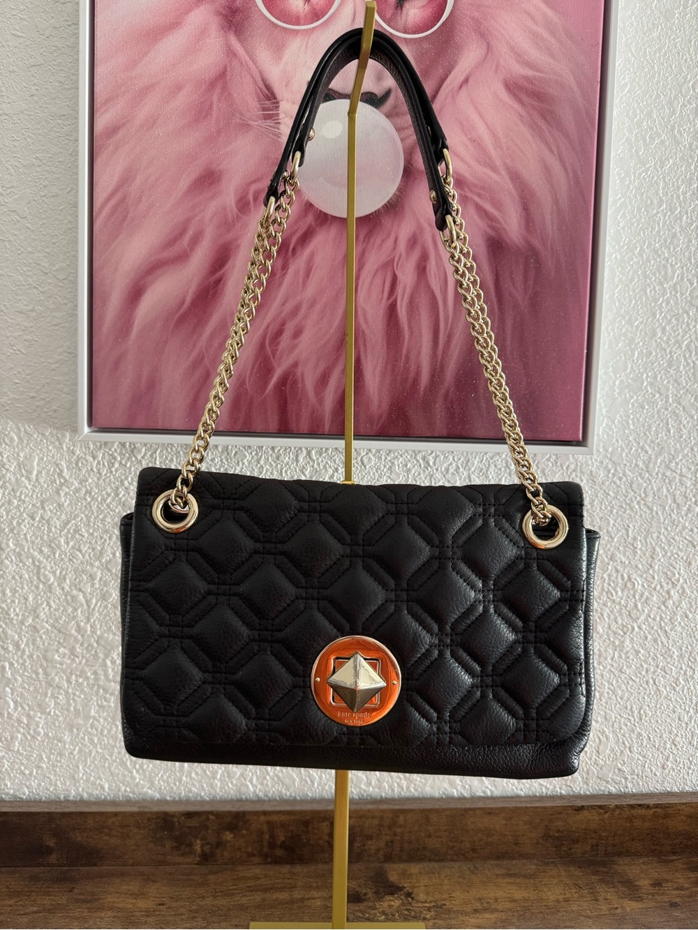 kate spade Black Quilted Shoulder Bag - crossbody with Gold Chain and gold Accen